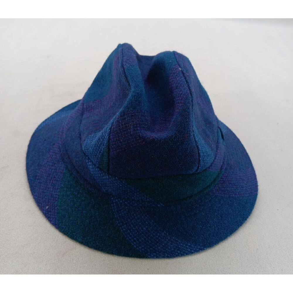 AVOCA Hand Weavers Hat Womens Size M Blue 100% Lambs Wool Plaid Ireland